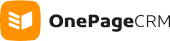 OnePageCRM logo with orange book icon